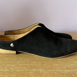 $295 Bill Brass Women's Black Suede Leather Mules Slides Sz 8.5 Autumn Spring